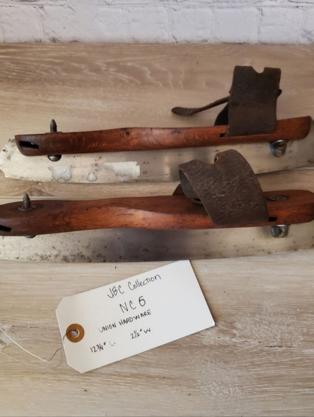 Vintage/ Antique Rustic Wooden Ice Skates with Leather Straps Union Hardware - Picture 9 of 12